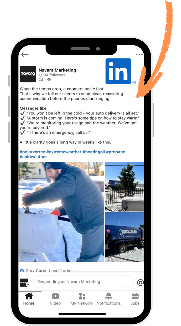 LinkedIn phone with arrow